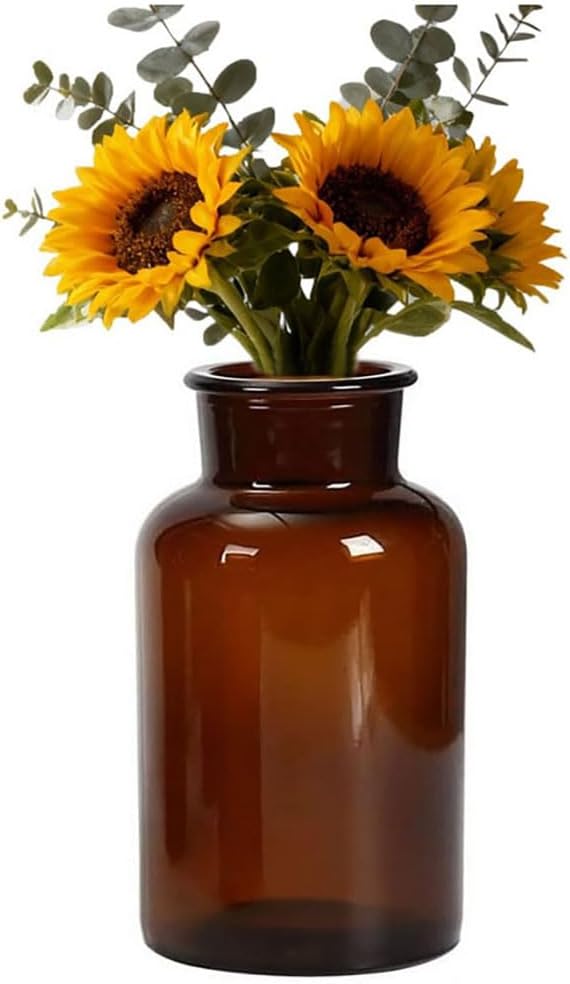500ml Empty Amber Glass Vase Small Bud Vase Apothecary Jars Decorative Glass Bottles Tabletop with Creative Rope Design for Home Decor Centerpiece Wedding Party Wedding Rustic Home Table Decor