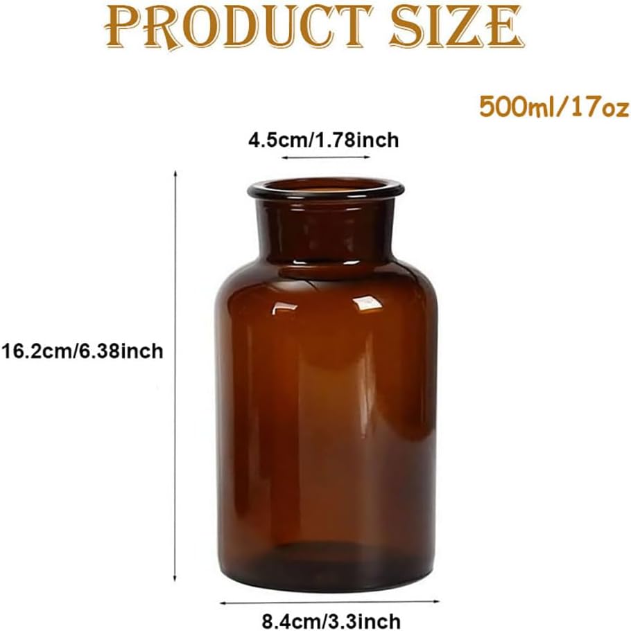 500ml Empty Amber Glass Vase Small Bud Vase Apothecary Jars Decorative Glass Bottles Tabletop with Creative Rope Design for Home Decor Centerpiece Wedding Party Wedding Rustic Home Table Decor