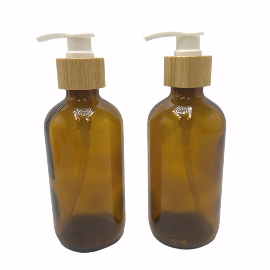 2PCS 500ML/16.6 oz Empty Refillable Frosted Glass Pump Bottles Container Holder Vials Pot Storage with Bamboo Screw Pump Head for Bath Shower Shampoo Hair-Conditioner Cleanser Makeup Liquids