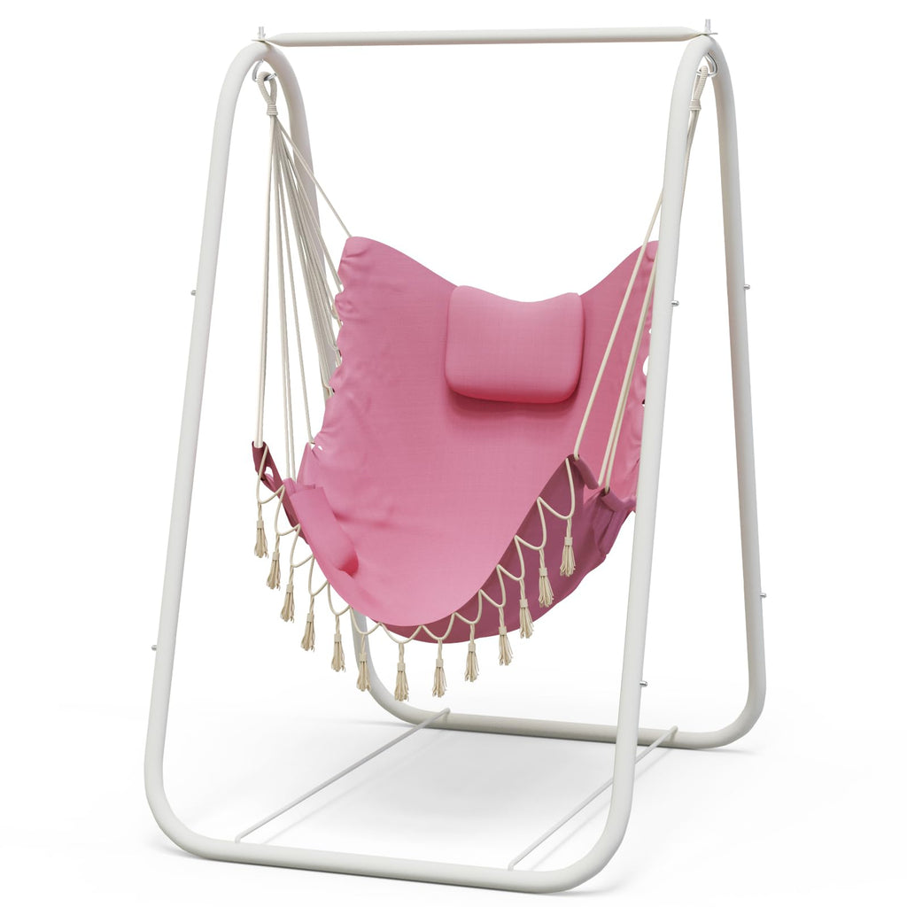 Grey Hammock Chair with Heavy-Duty Rustproof Stand, Indoor Outdoor Patio Swing Chair