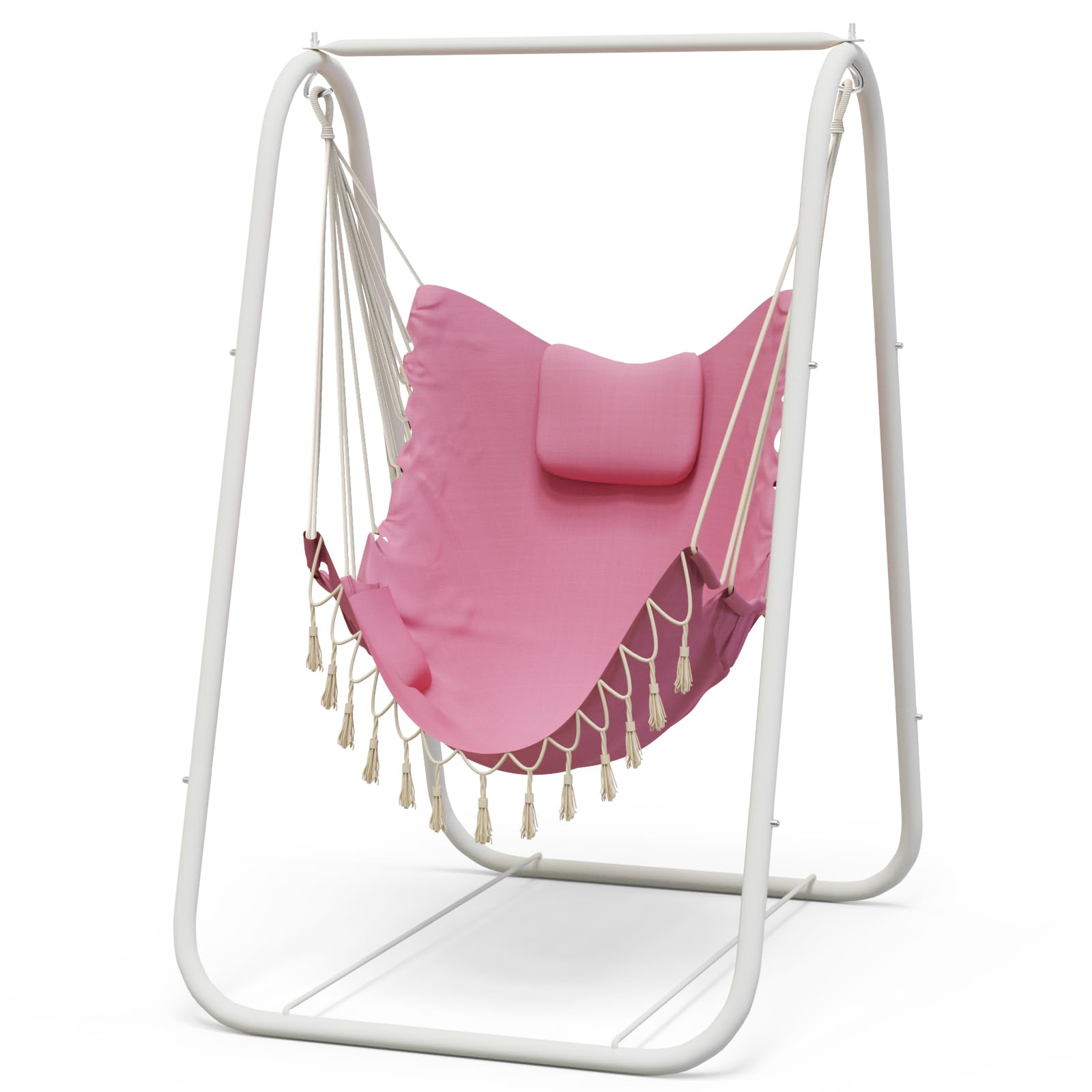 Grey Hammock Chair with Heavy-Duty Rustproof Stand, Indoor Outdoor Patio Swing Chair