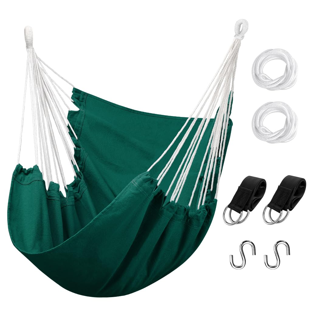 Hommtina Hammock Chair Hanging Rope Swing, Max 300 Lbs Hanging Chair with Pocket & Durability Perfect for Outdoor, Home, Bedroom, Patio, Yard (Pillows NOT Included,Dark Gray)
