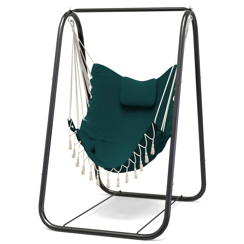 Grey Hammock Chair with Heavy-Duty Rustproof Stand, Indoor Outdoor Patio Swing Chair