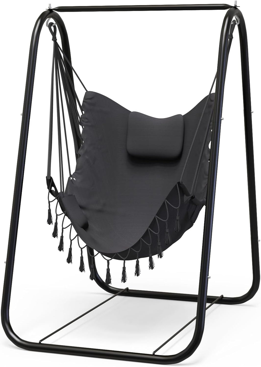 Grey Hammock Chair with Heavy-Duty Rustproof Stand, Indoor Outdoor Patio Swing Chair
