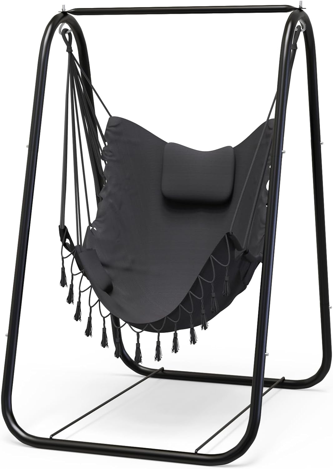 Grey Hammock Chair with Heavy-Duty Rustproof Stand, Indoor Outdoor Patio Swing Chair