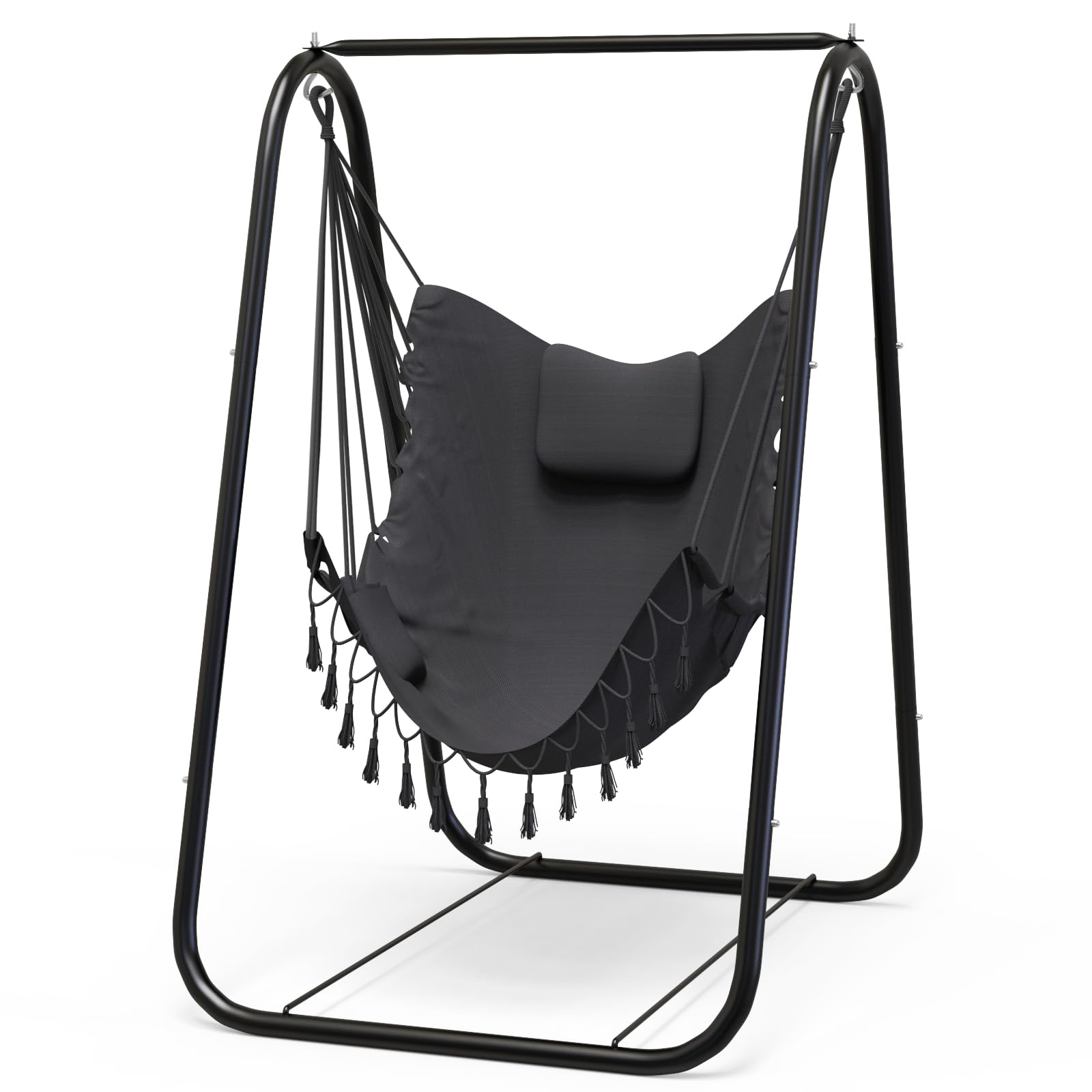 Grey Hammock Chair with Heavy-Duty Rustproof Stand, Indoor Outdoor Patio Swing Chair