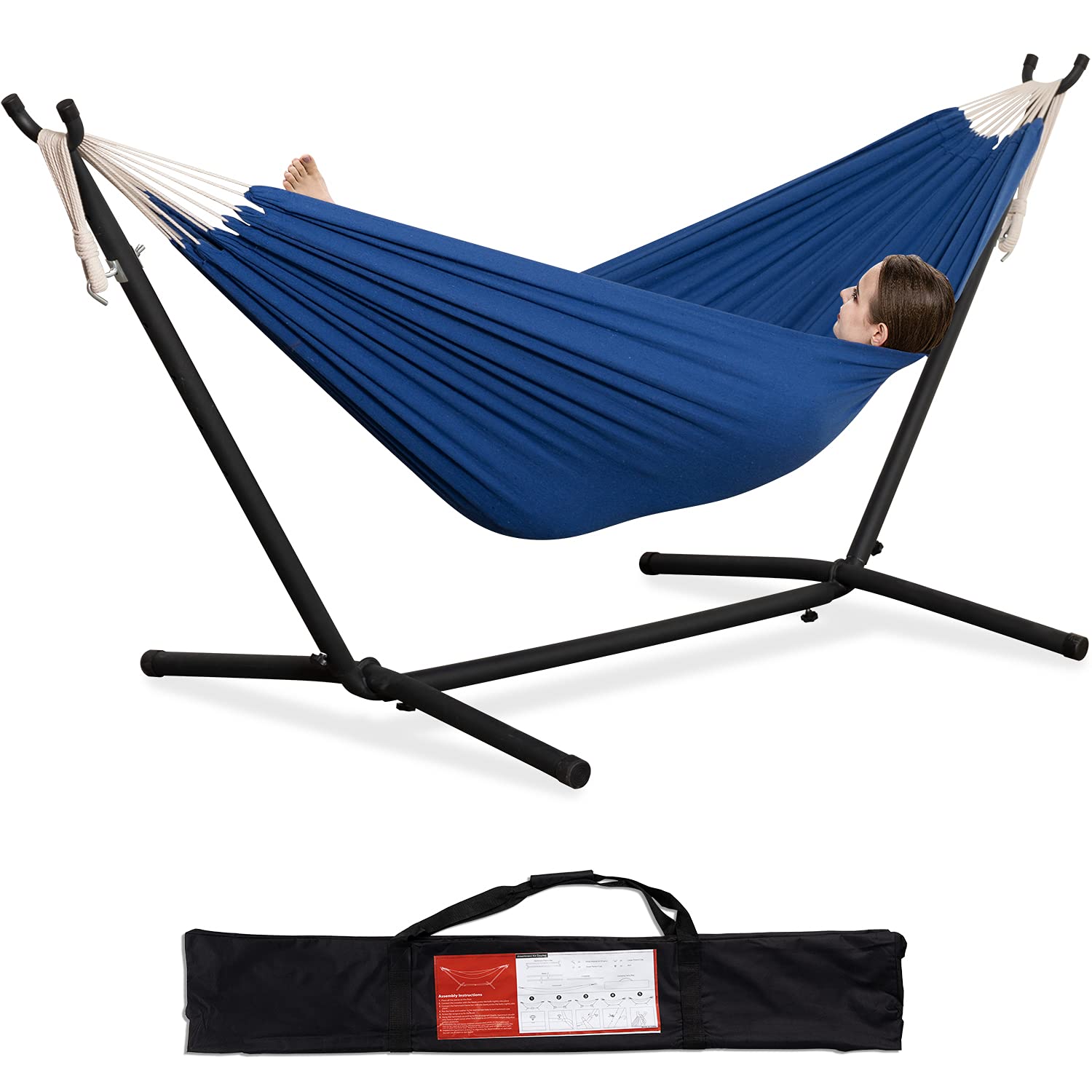 PNAEUT Double Hammocks with Stand for Outside, Portable Space Saving Heavy-Duty Steel Frame for Indoor Outdoor Patio Yard, Easy Assembly, 2 Person 450 lbs Capacity (Coffee)