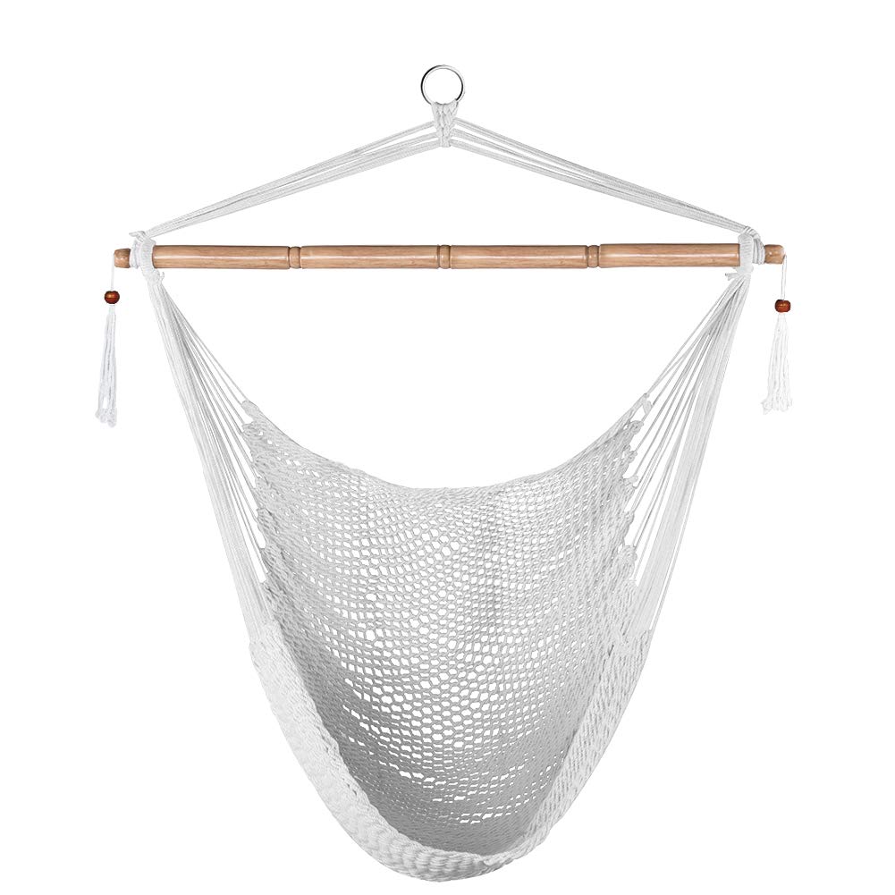 Lazy Daze Hammocks Hanging Swing Chair Caribbean Rope Weaving Chair with 40" Hardwood Spreader Bar and Soft-Spun Cotton Rope, Hammock Chair for Indoor, Outdoor, Backyard, Max 300 LBS, Natural