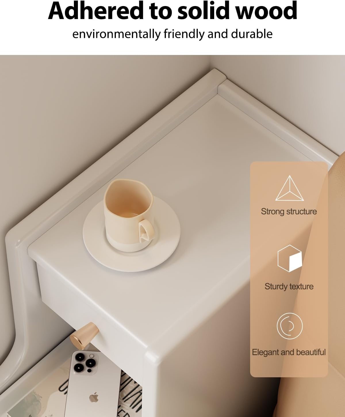 Narrow Nightstand with 3 Drawers,Solid Wood Narrow Bedside Table White, Modern Skinny Nightstand for Bedroom(Fully Assembly)