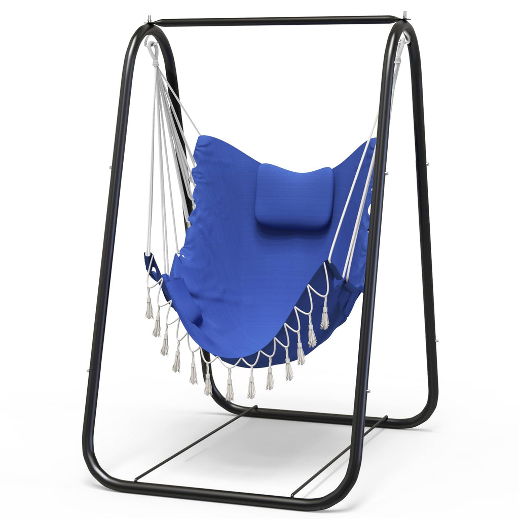 Grey Hammock Chair with Heavy-Duty Rustproof Stand, Indoor Outdoor Patio Swing Chair