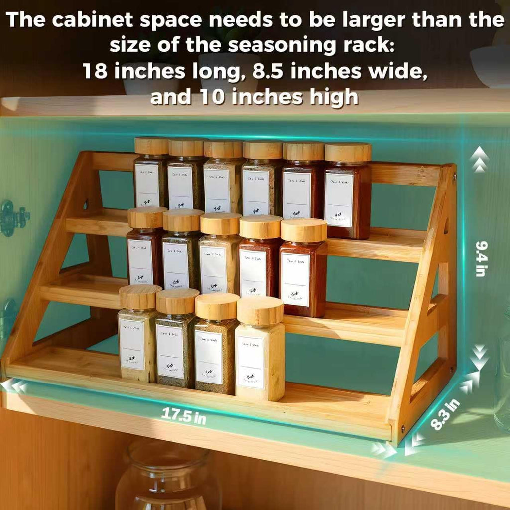 3-Tier Bamboo Spice Rack Organizer, Kitchen Countertop Storage Shelf