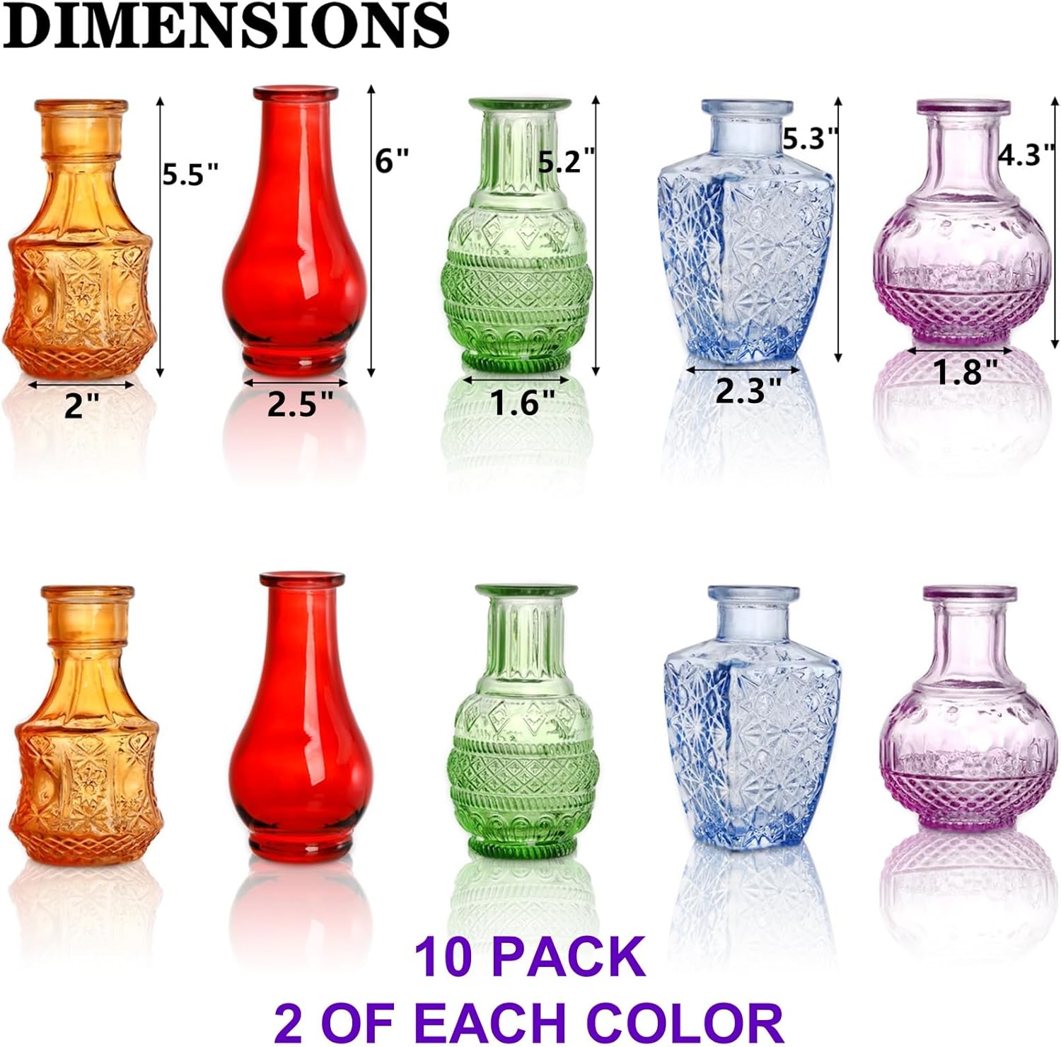 DEAYOU 10-Pack Glass Bud Vases for Decor, Small Vintage Flower Vases for Centerpieces, Crystal Colored Glass Single Bud Vase, Mini Rustic Vase Antique Tiny Floral Bottle for Table, Plants, Home