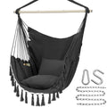Y- STOP Hammock Chair Hanging Rope Swing Chair, Max 500 Lbs, 2 Seat Cushions Included, Removable Steel Spreader Bar with Anti-Slip Rings, Hardware kit-for Indoor Outdoor(Dark Grey) pcs