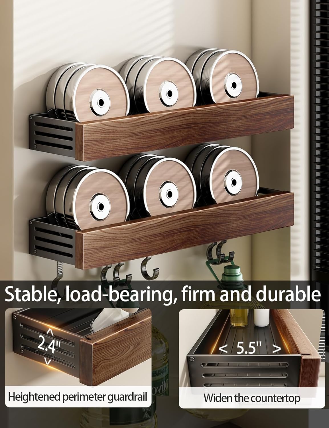 spice rack wood kitchen spice rack wall mounted adjustable adhesive or screw, hung on the door and wall, black large rack for storing items in refrigerators and ovens