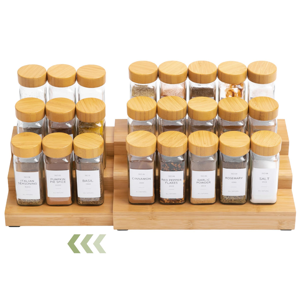KitchenEdge Expandable Spice Rack Organizer for Cabinet, 3-Tier Shelf for Spice Organization (11” to 22”), Fits 36 Spice Jars, Seasoning and Pantry Storage, Non-Slip Feet, 100% Acacia Wood