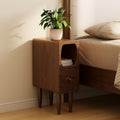 Skinny Nightstand with Drawer, Slim Narrow Bedside Table for Small Spaces, Modern Wood Side Table for Bedroom, Walnut