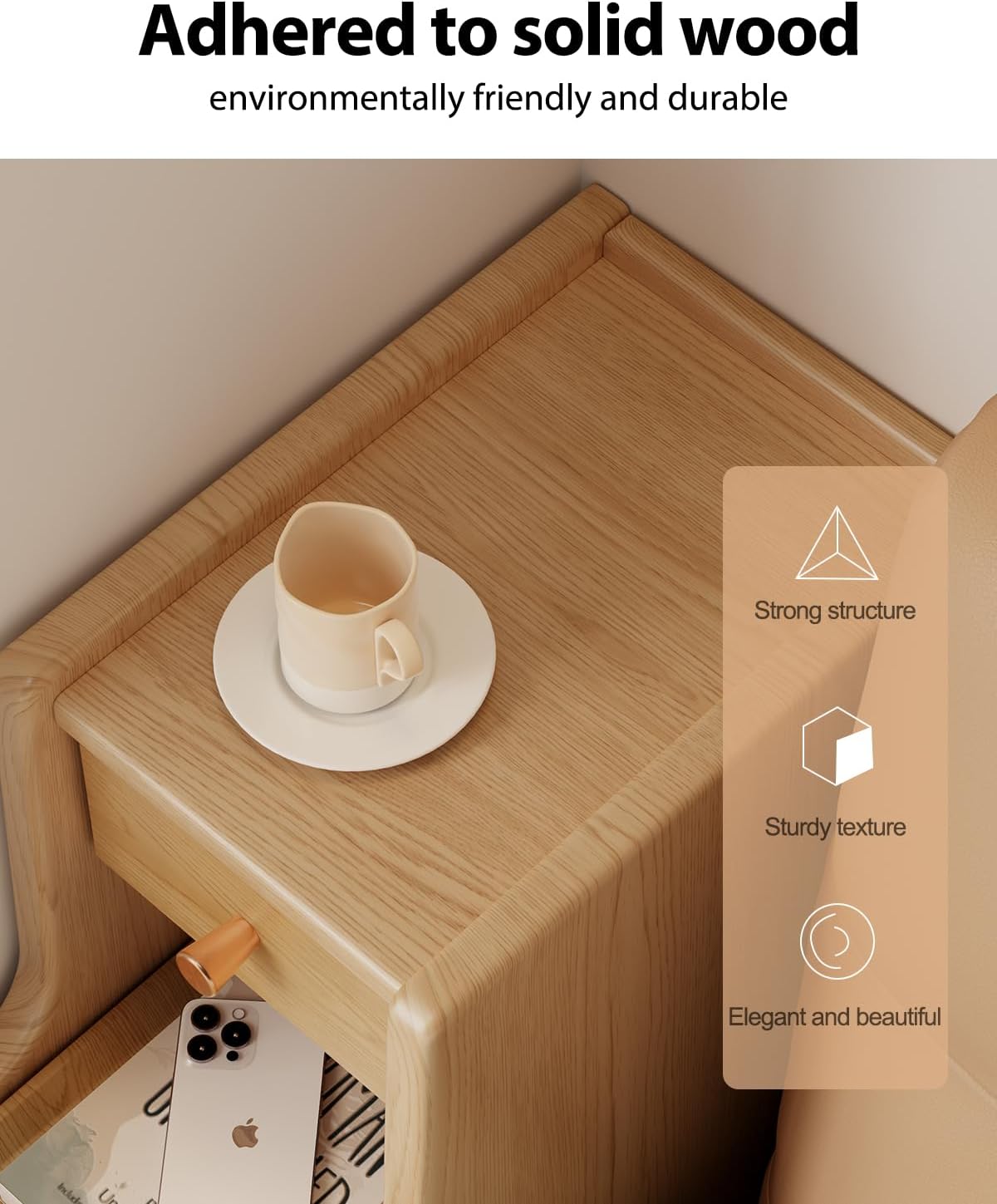 Narrow Nightstand with 3 Drawers,Solid Wood Narrow Bedside Table Natural, Modern Skinny Nightstand for Bedroom(Fully Assembly)