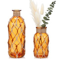 Chuangdi Set of 2 Coastal Glass Vases for Flowers TSITP Flower Vase with Boho Rope Small Sea Glass Jar Nautical Beach Bottle for Wedding Table Centerpieces Floral Arrangement Decor(Green)