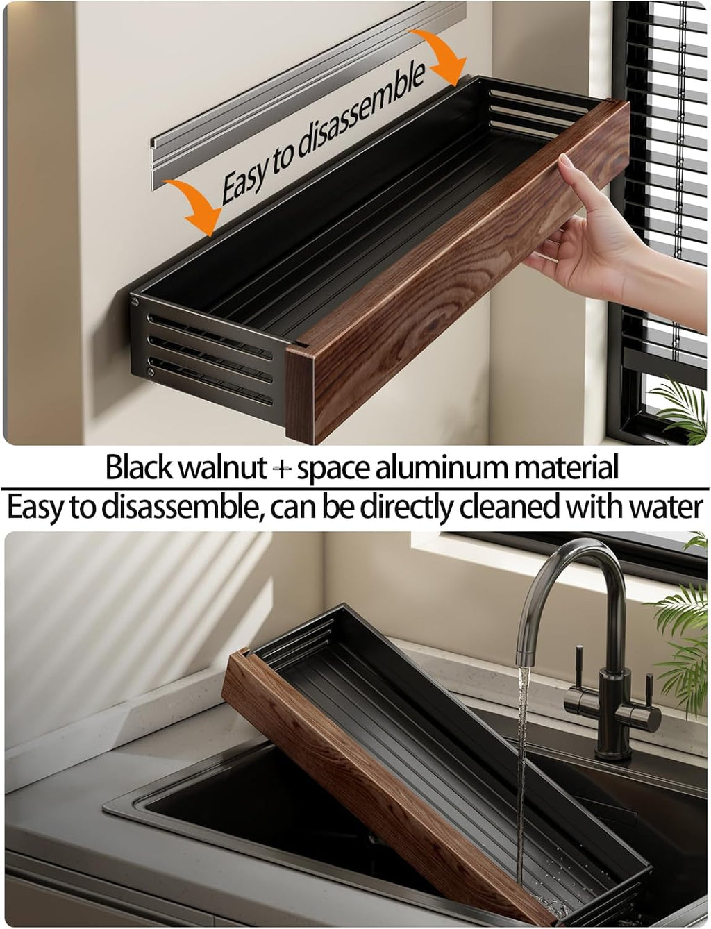 spice rack wood kitchen spice rack wall mounted adjustable adhesive or screw, hung on the door and wall, black large rack for storing items in refrigerators and ovens