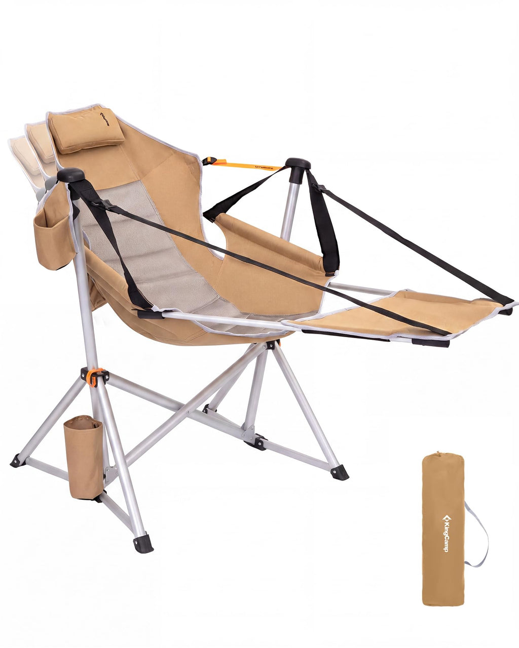 KingCamp Hammock Chair with Footrest – Heavy Duty Swinging Rocking Camping Chairs for Adults up to 400lbs, Folding Portable Oversized Rocker with Cup Holder & Pillow for Outdoor Beach Lawn RV Sports