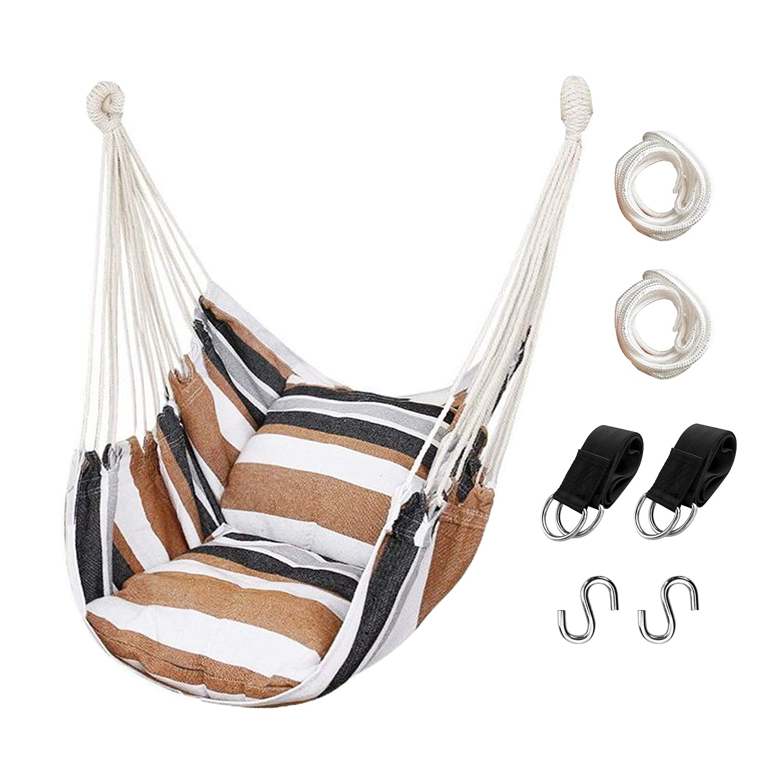 Hommtina Hammock Chair Hanging Rope Swing, Max 300 Lbs Hanging Chair with Pocket & Durability Perfect for Outdoor, Home, Bedroom, Patio, Yard (Pillows NOT Included,Dark Gray)