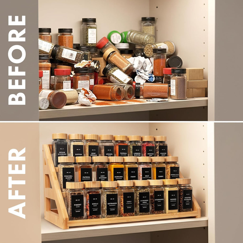 3-Tier Bamboo Spice Rack Organizer, Kitchen Countertop Storage Shelf