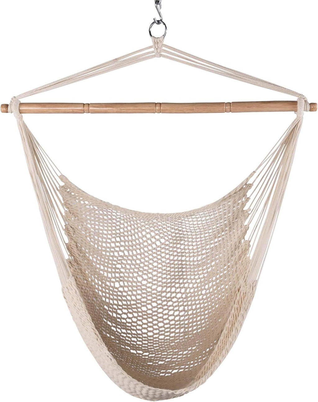 Lazy Daze Hammocks Hanging Swing Chair Caribbean Rope Weaving Chair with 40" Hardwood Spreader Bar and Soft-Spun Cotton Rope, Hammock Chair for Indoor, Outdoor, Backyard, Max 300 LBS, Natural