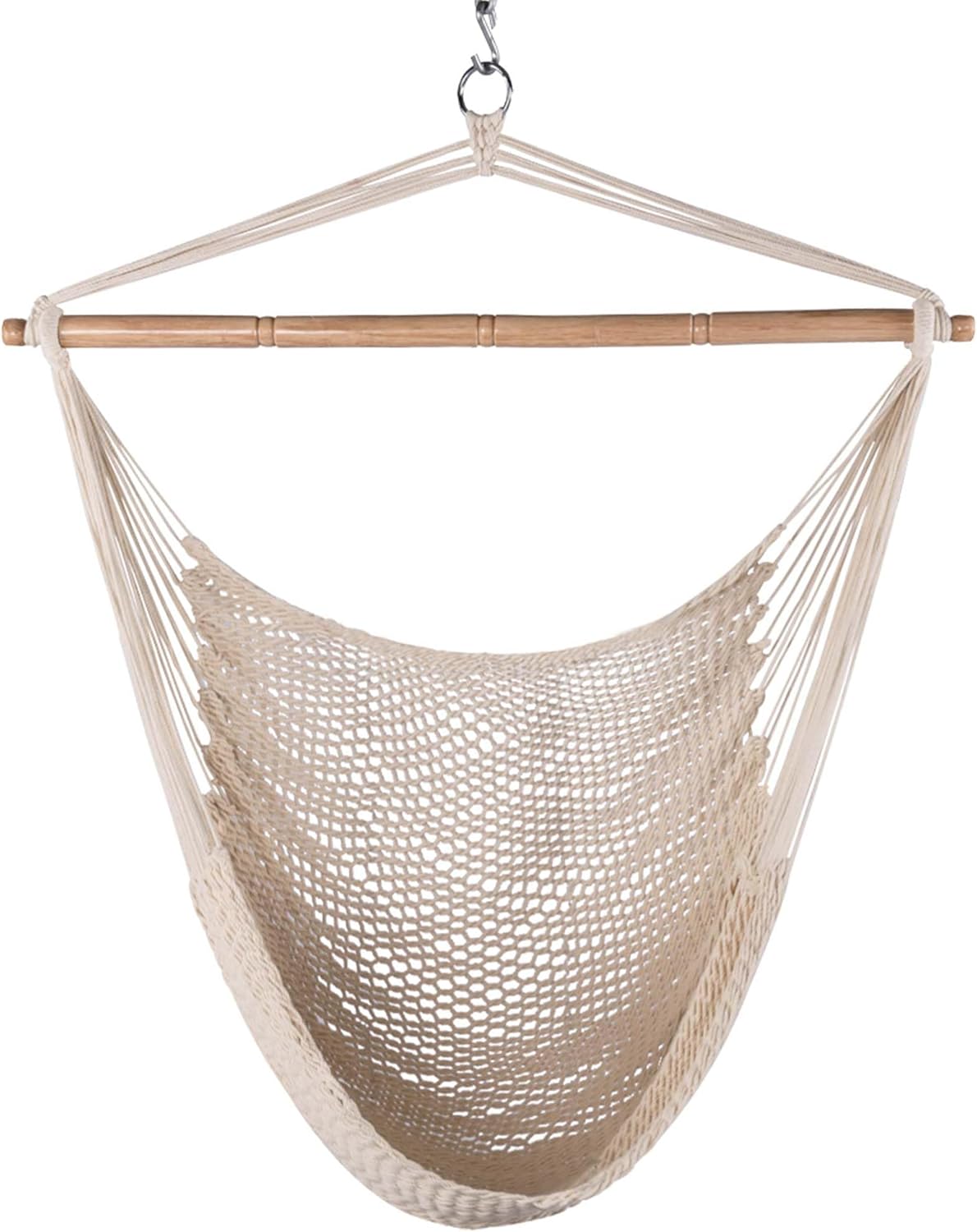 Lazy Daze Hammocks Hanging Swing Chair Caribbean Rope Weaving Chair with 40" Hardwood Spreader Bar and Soft-Spun Cotton Rope, Hammock Chair for Indoor, Outdoor, Backyard, Max 300 LBS, Natural