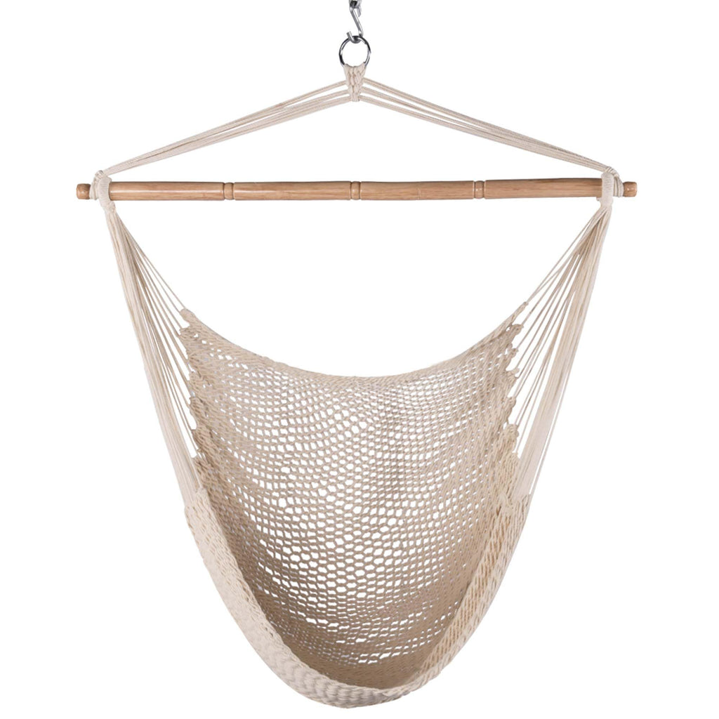 Lazy Daze Hammocks Hanging Swing Chair Caribbean Rope Weaving Chair with 40" Hardwood Spreader Bar and Soft-Spun Cotton Rope, Hammock Chair for Indoor, Outdoor, Backyard, Max 300 LBS, Natural