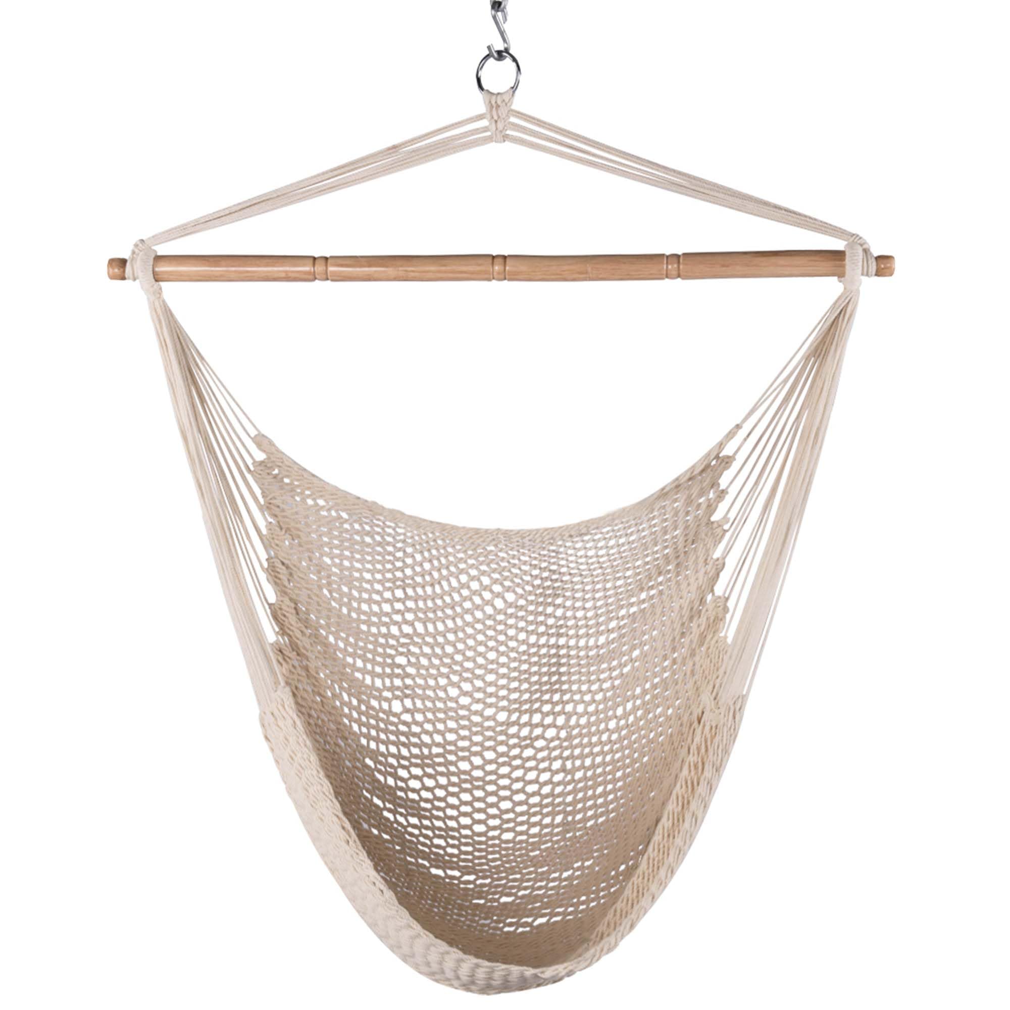 Lazy Daze Hammocks Hanging Swing Chair Caribbean Rope Weaving Chair with 40" Hardwood Spreader Bar and Soft-Spun Cotton Rope, Hammock Chair for Indoor, Outdoor, Backyard, Max 300 LBS, Natural