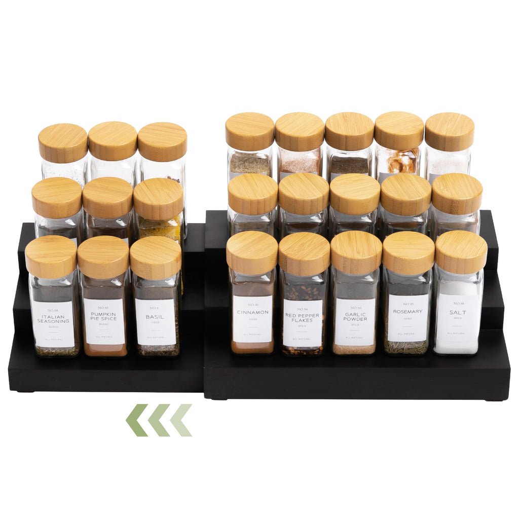 KitchenEdge Expandable Spice Rack Organizer for Cabinet, 3-Tier Shelf for Spice Organization (11” to 22”), Fits 36 Spice Jars, Seasoning and Pantry Storage, Non-Slip Feet, 100% Acacia Wood