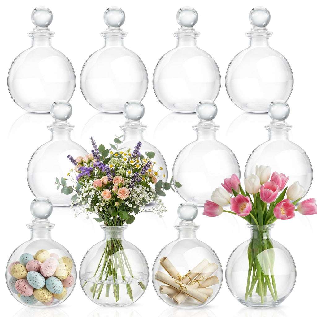 Tessco for you 12 Pcs 8.5 oz Glass Potion Bottles with Cork, Round Spherical Apothecary & Decorative Bottles for Candy, Spices, Vanilla Extract, Wish Messages, Snow Globe & DIY Crafts (Classic)