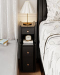Narrow Nightstand with 3 Drawers,Solid Wood Narrow Bedside Table Walnut, Modern Skinny Nightstand for Bedroom(Fully Assembly)