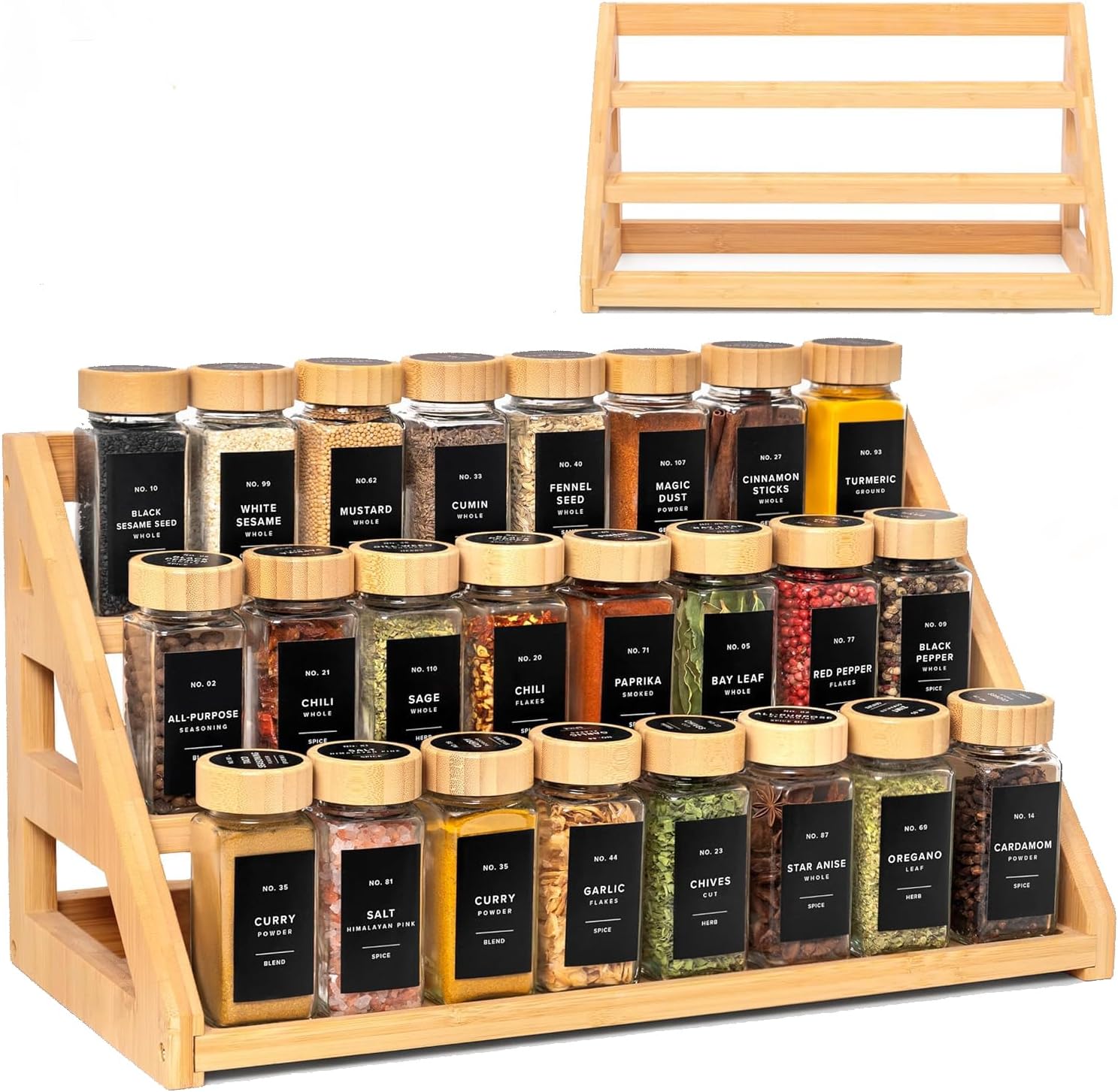 3-Tier Bamboo Spice Rack Organizer, Kitchen Countertop Storage Shelf