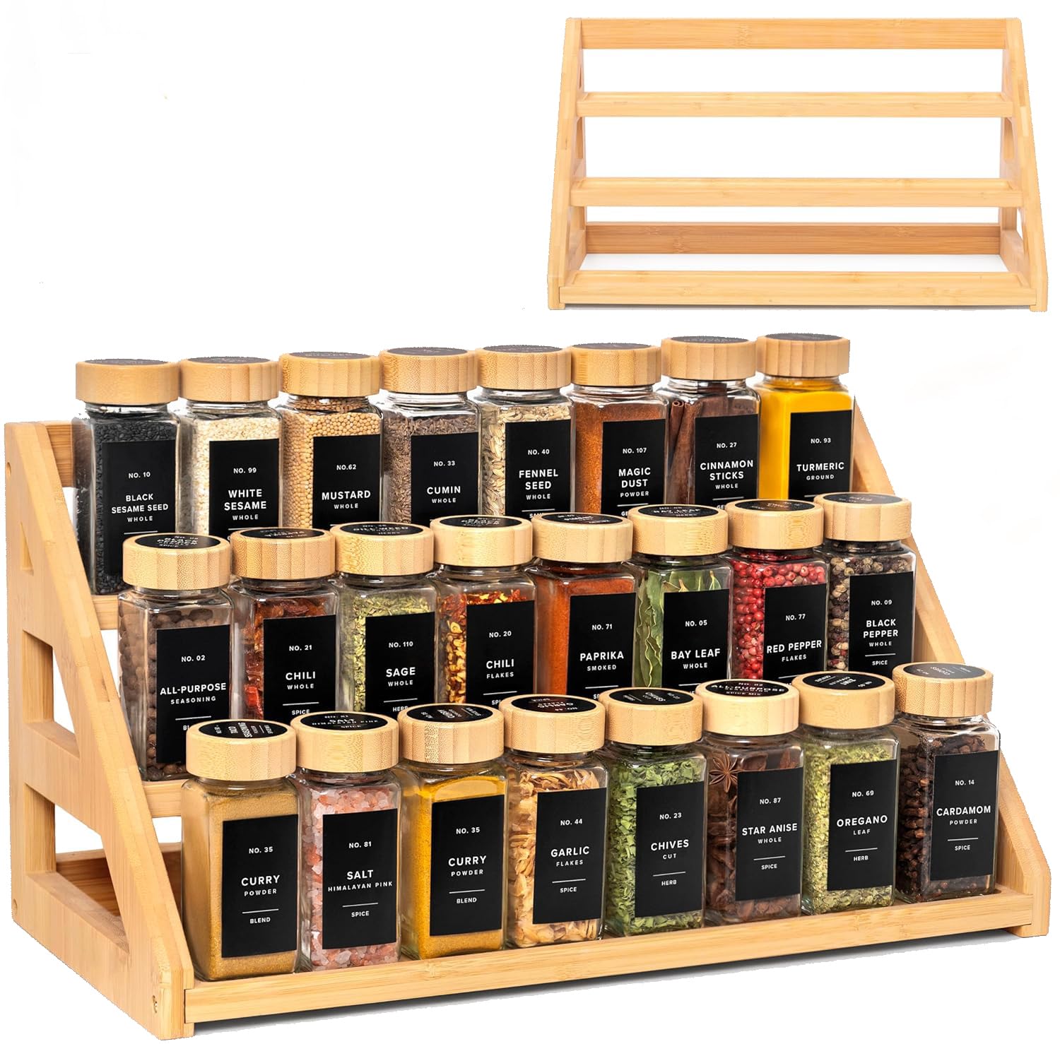 3-Tier Bamboo Spice Rack Organizer, Kitchen Countertop Storage Shelf