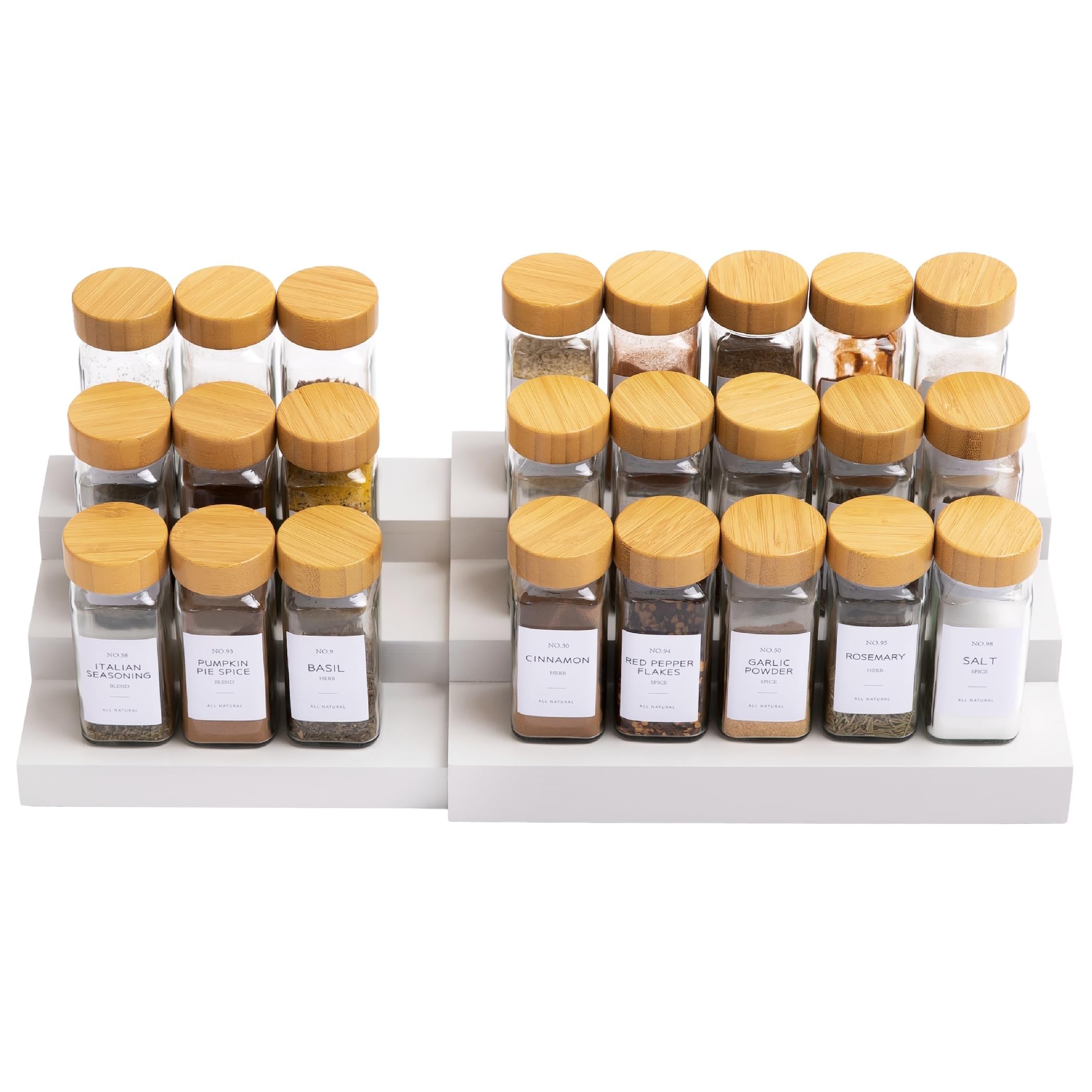 KitchenEdge Expandable Spice Rack Organizer for Cabinet, 3-Tier Shelf for Spice Organization (11” to 22”), Fits 36 Spice Jars, Seasoning and Pantry Storage, Non-Slip Feet, 100% Acacia Wood