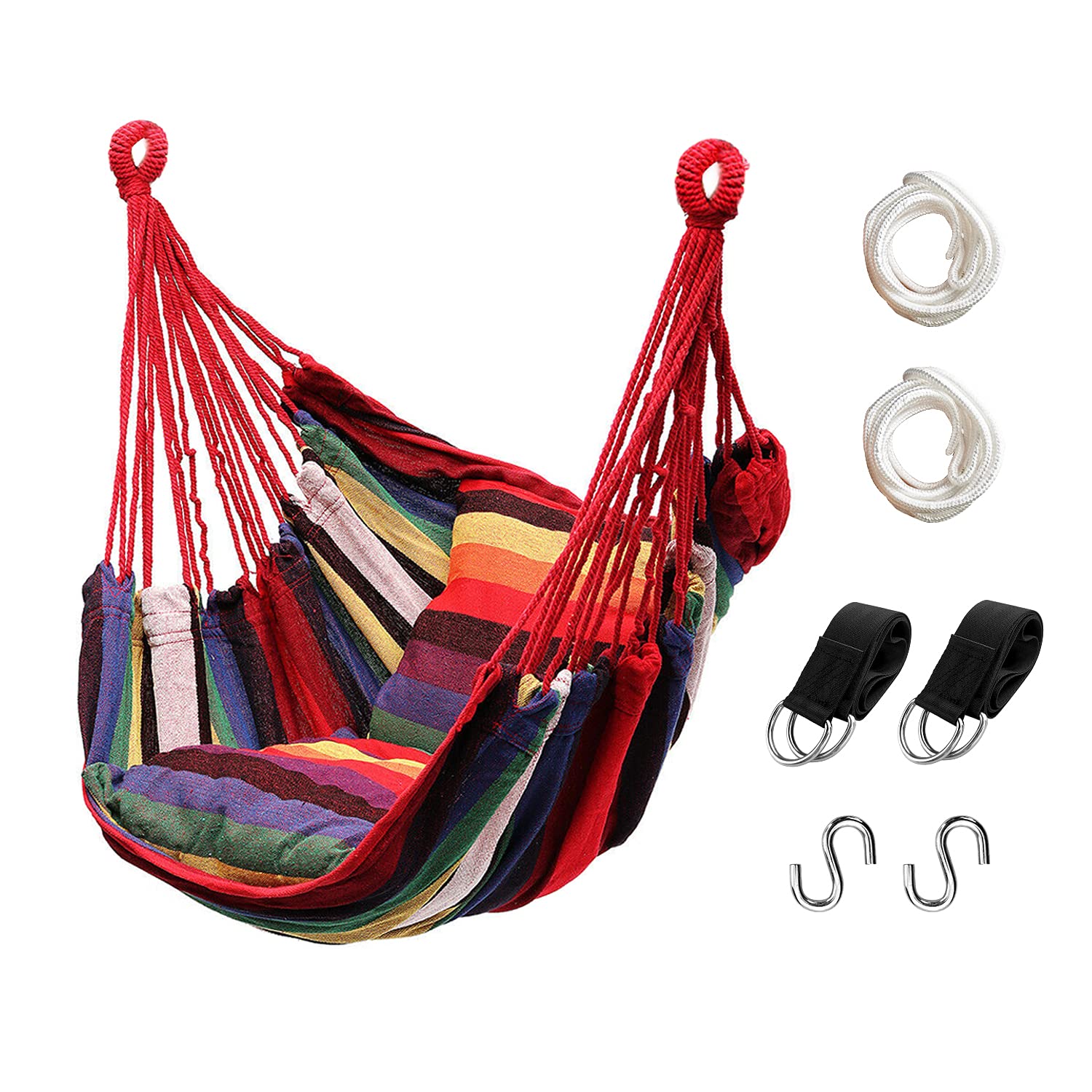Hommtina Hammock Chair Hanging Rope Swing, Max 300 Lbs Hanging Chair with Pocket & Durability Perfect for Outdoor, Home, Bedroom, Patio, Yard (Pillows NOT Included,Dark Gray)