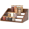 Spice Rack Organizer for Cabinet, Robust Wooden Display Riser Shelf Seasoning Organizer for Countertop Cupboard Pantry, Condiment Jar Kitchen Storage Holder Super Sturdy Stand, Rusitc Brown (3-Tier)