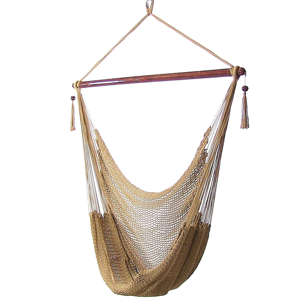 Sunnydaze Outdoor Hammock Chair Swing for Reading - Hanging Hammock Swing for Indoor or Patio - 300lb Capacity - Caribbean XL - Tan