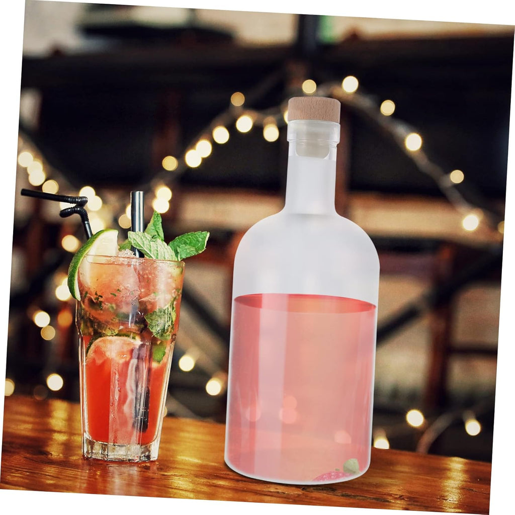 2Pcs Refillable Frosted Wine Bottles for DIY Fruit Wine Empty Beverage Containers Lids for Home Brewing and Craft Projects