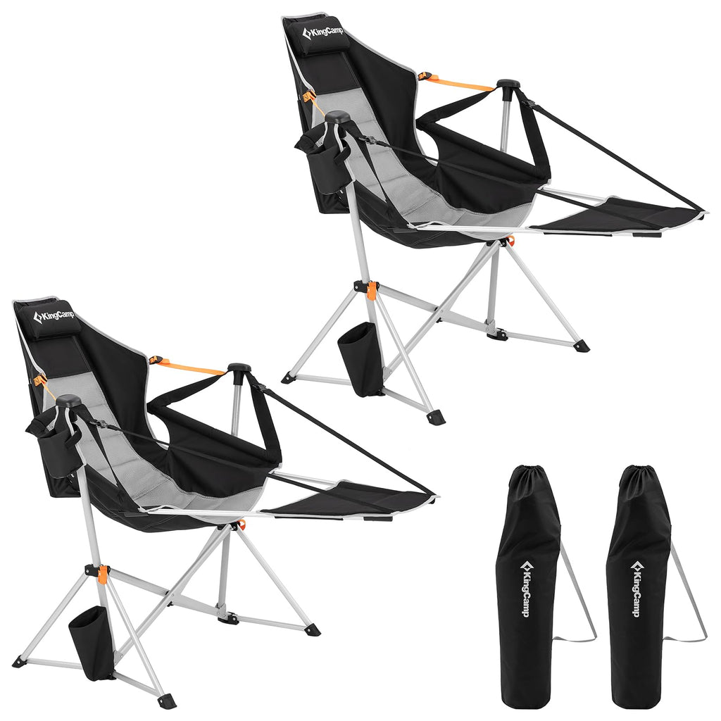 KingCamp Hammock Chair with Footrest – Heavy Duty Swinging Rocking Camping Chairs for Adults up to 400lbs, Folding Portable Oversized Rocker with Cup Holder & Pillow for Outdoor Beach Lawn RV Sports