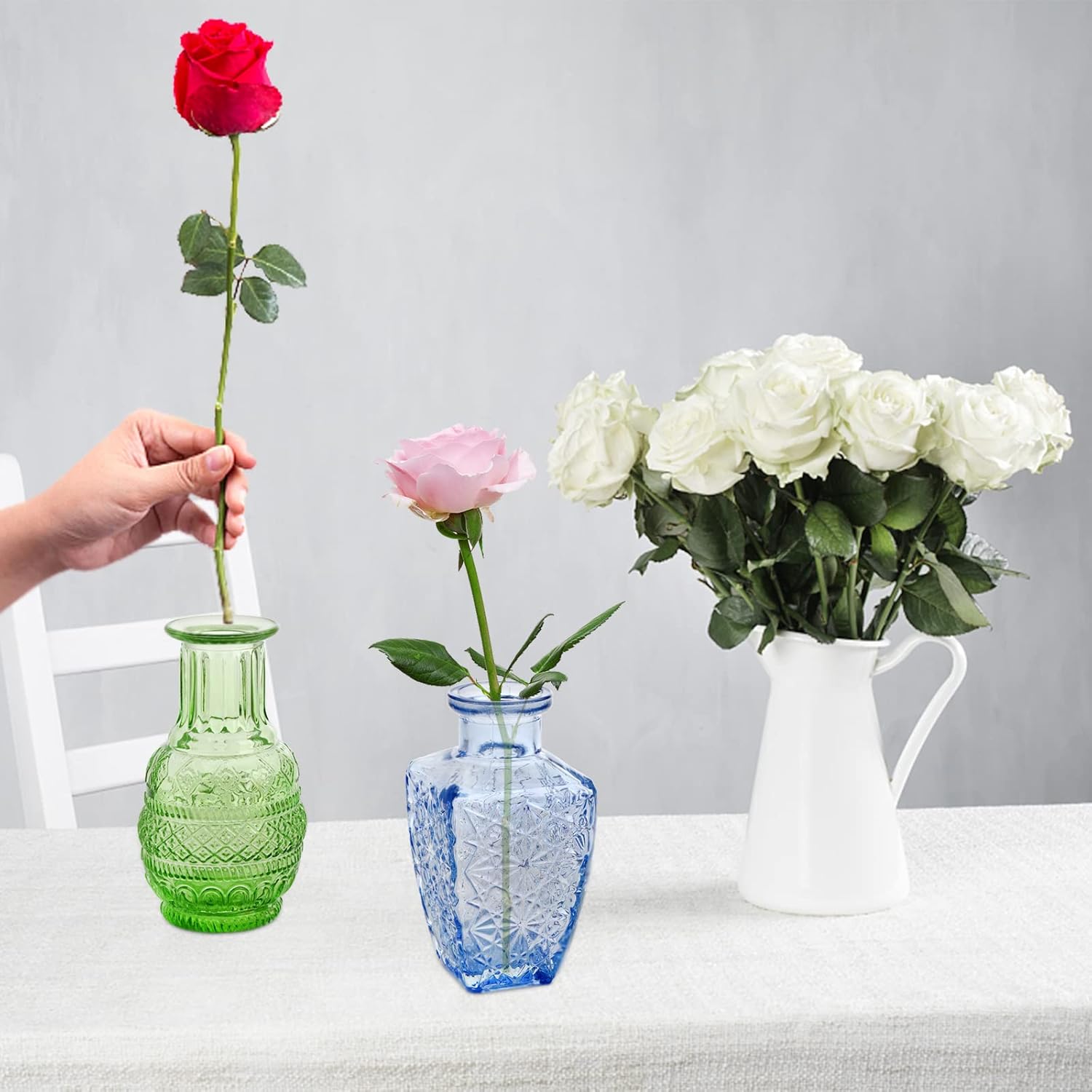 DEAYOU 10-Pack Glass Bud Vases for Decor, Small Vintage Flower Vases for Centerpieces, Crystal Colored Glass Single Bud Vase, Mini Rustic Vase Antique Tiny Floral Bottle for Table, Plants, Home