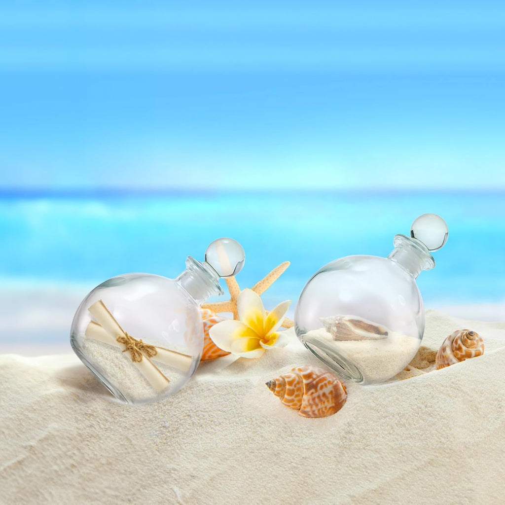 8 Pack Spherical Glass Bottles, 8 Oz Round Bottle with Stopper, Glass Sphere Jar Reusable Refillable Bottles for Sand Costume Props DIY Crafts