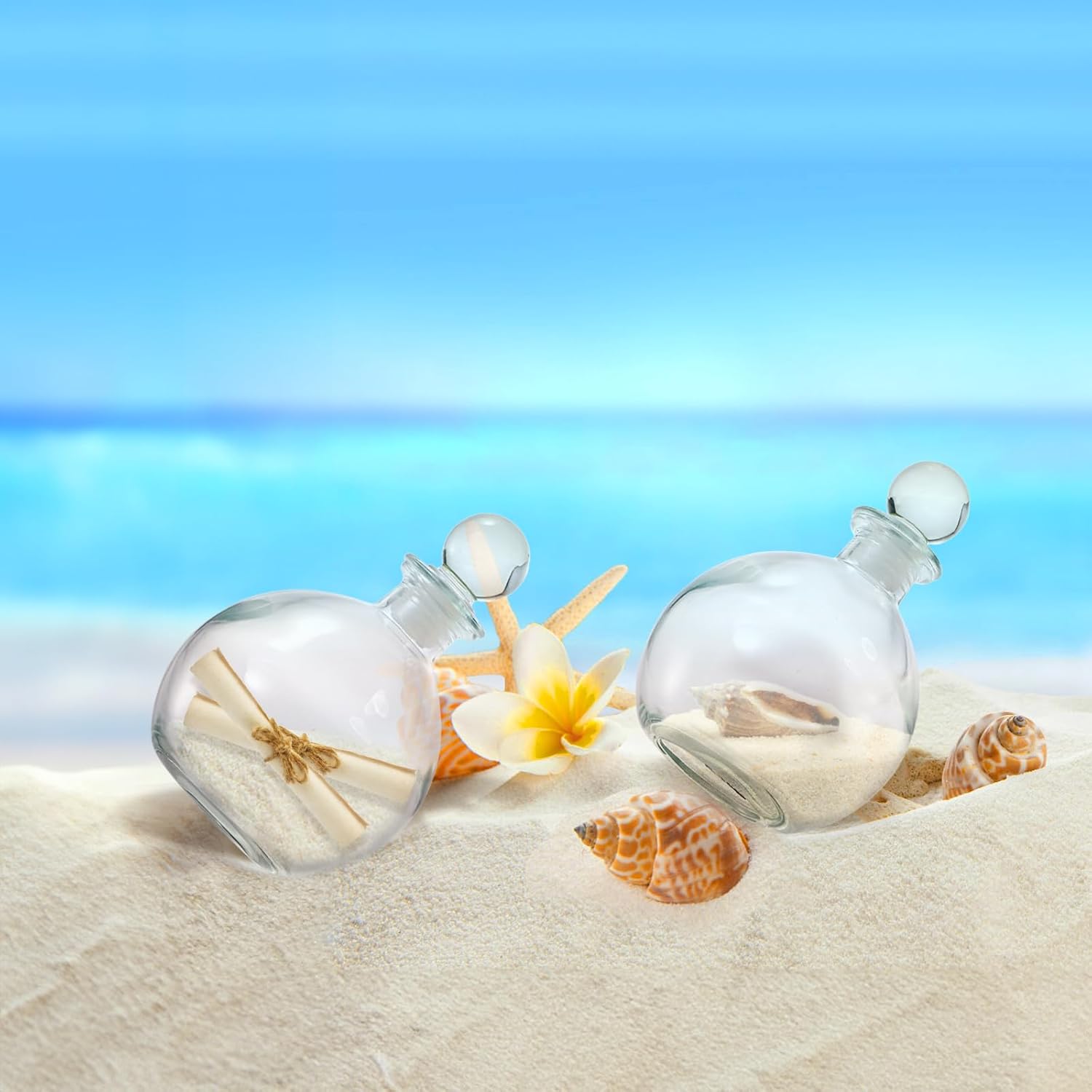8 Pack Spherical Glass Bottles, 8 Oz Round Bottle with Stopper, Glass Sphere Jar Reusable Refillable Bottles for Sand Costume Props DIY Crafts