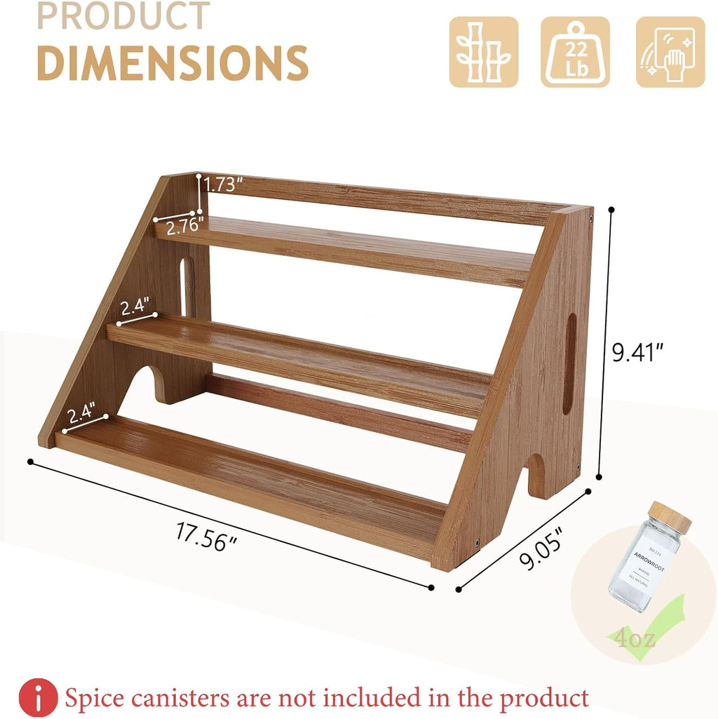 Bamboo Spice Rack Organizer -3-Tier Spice Rack for Countertop,Cabinet Spice Rack Organizer for 24 Spice Jars(4oz)，Step Shelf (Walnut)