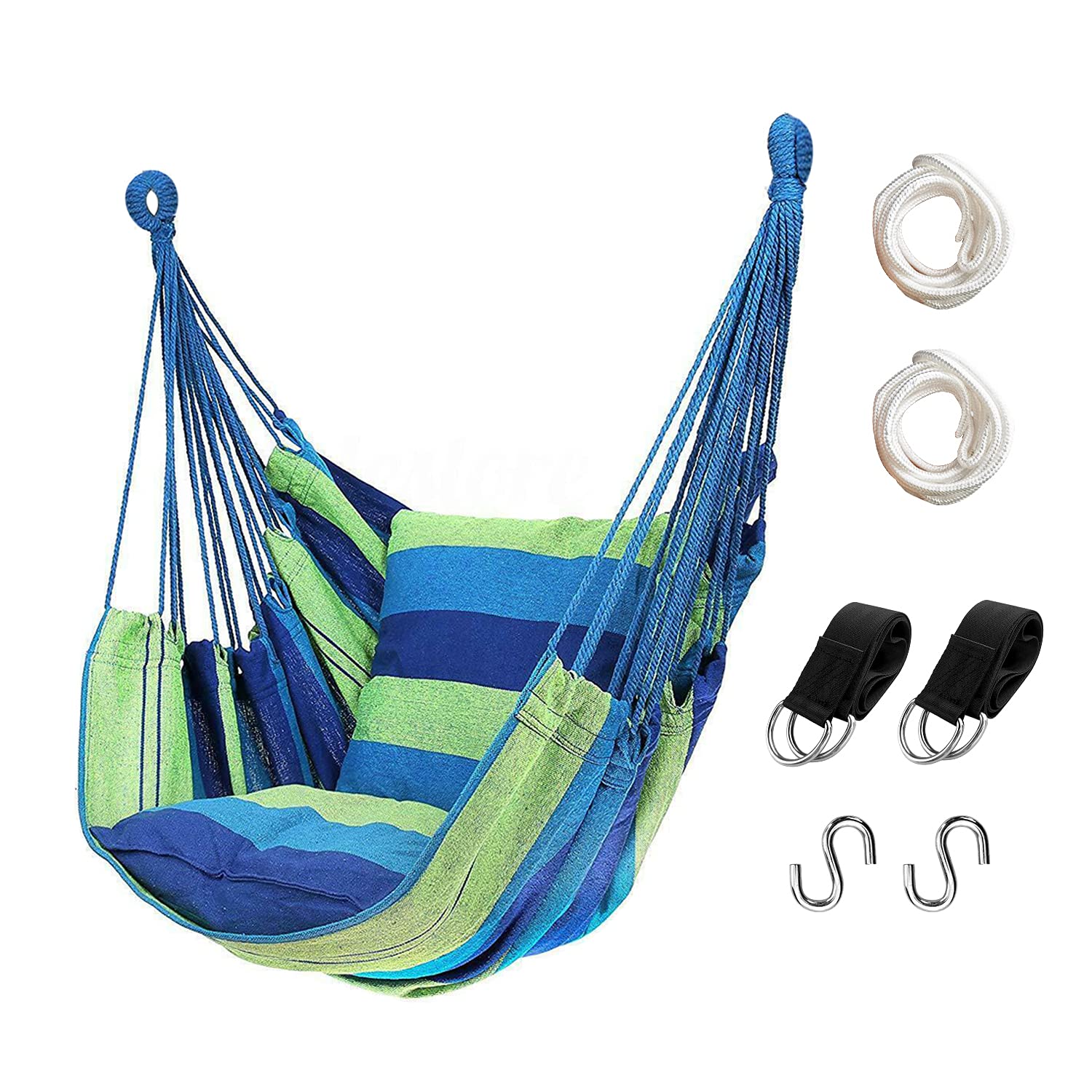 Hommtina Hammock Chair Hanging Rope Swing, Max 300 Lbs Hanging Chair with Pocket & Durability Perfect for Outdoor, Home, Bedroom, Patio, Yard (Pillows NOT Included,Dark Gray)