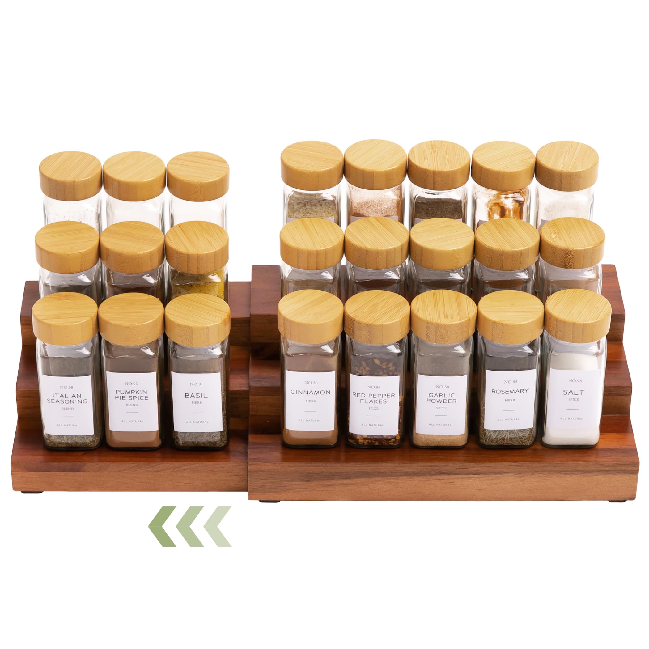 KitchenEdge Expandable Spice Rack Organizer for Cabinet, 3-Tier Shelf for Spice Organization (11” to 22”), Fits 36 Spice Jars, Seasoning and Pantry Storage, Non-Slip Feet, 100% Acacia Wood