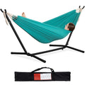 PNAEUT Double Hammocks with Stand for Outside, Portable Space Saving Heavy-Duty Steel Frame for Indoor Outdoor Patio Yard, Easy Assembly, 2 Person 450 lbs Capacity (Coffee)