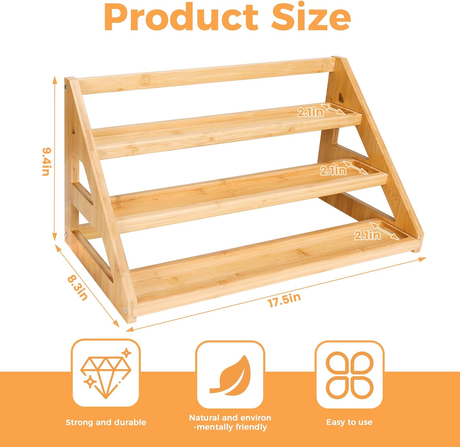 3-Tier Bamboo Spice Rack Organizer, Kitchen Countertop Storage Shelf