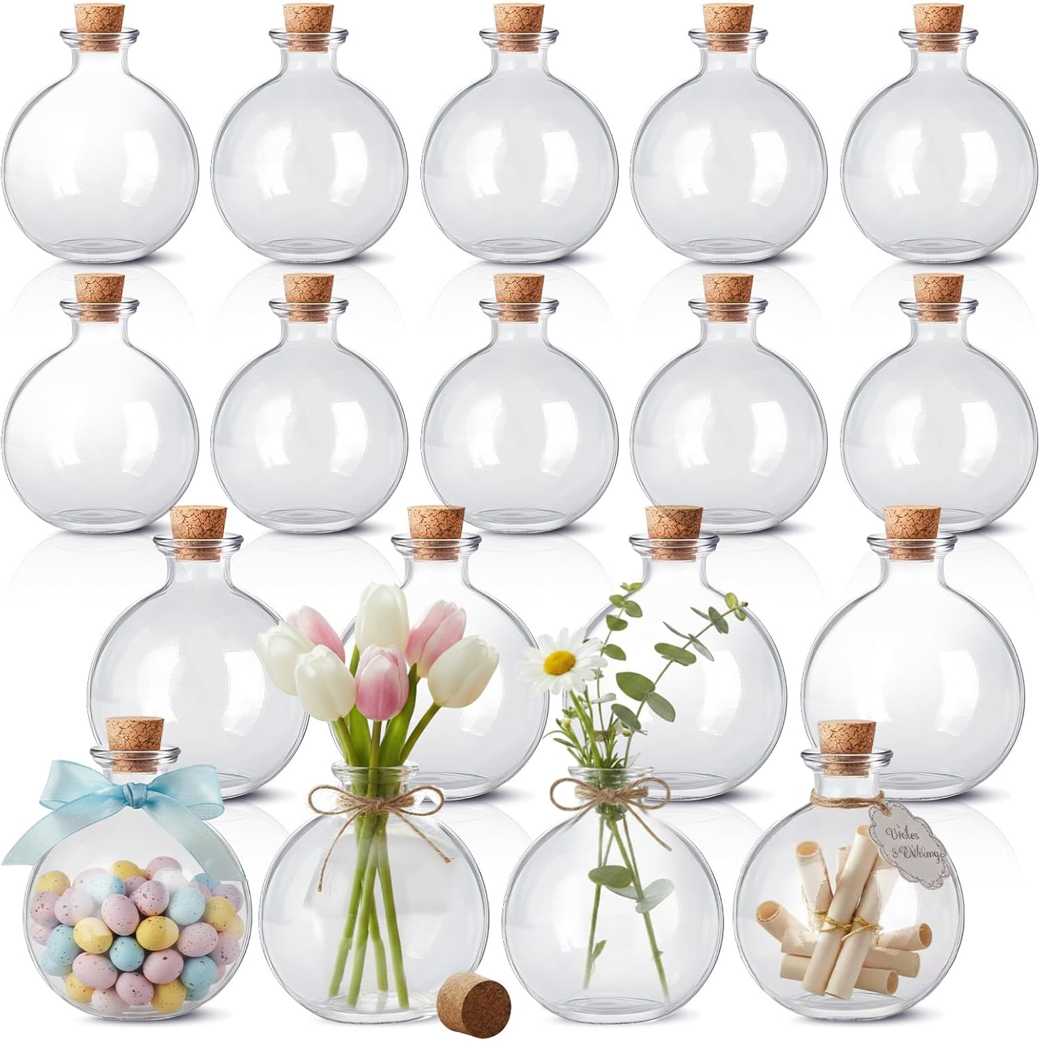 Tessco for you 12 Pcs 8.5 oz Glass Potion Bottles with Cork, Round Spherical Apothecary & Decorative Bottles for Candy, Spices, Vanilla Extract, Wish Messages, Snow Globe & DIY Crafts (Classic)